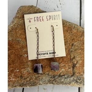 Peyote‎ Bird Free Spirit Amethyst Sterling Silver Long Chain Drop Earrings J093